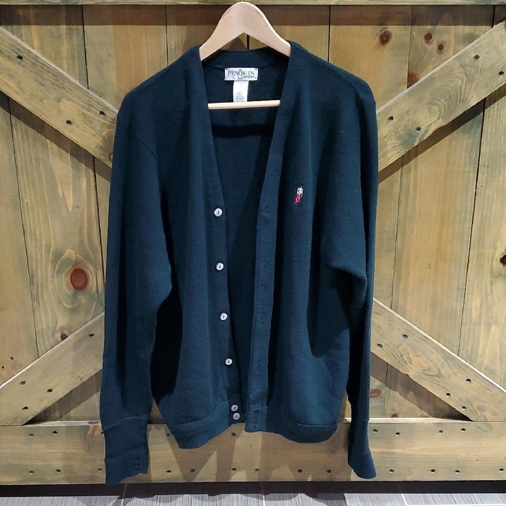 Original Penguin Blue Cardigan Classic Knit Sweater Golf Sport Preppy Vintage